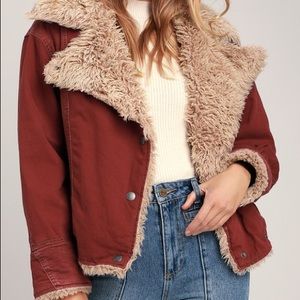 FREE PEOPLE* OWEN WINE RED OVERSIZED SHERPA JACKET
